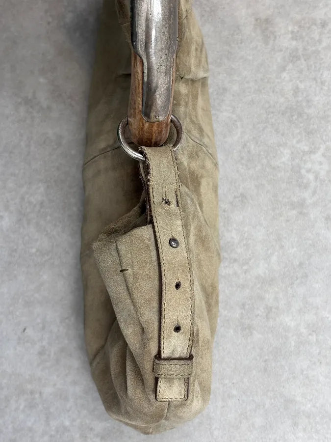 FW2002 Yves Saint Laurent Beige Suede Bone Horn Shoulder Bag TxRgfeP 12
