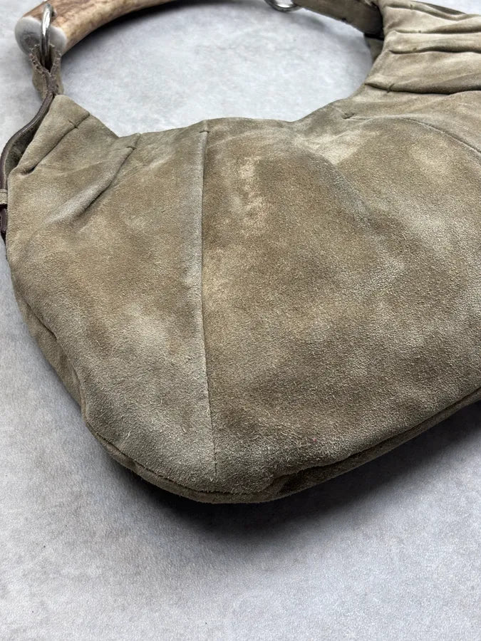 FW2002 Yves Saint Laurent Beige Suede Bone Horn Shoulder Bag TxRgfeP 8