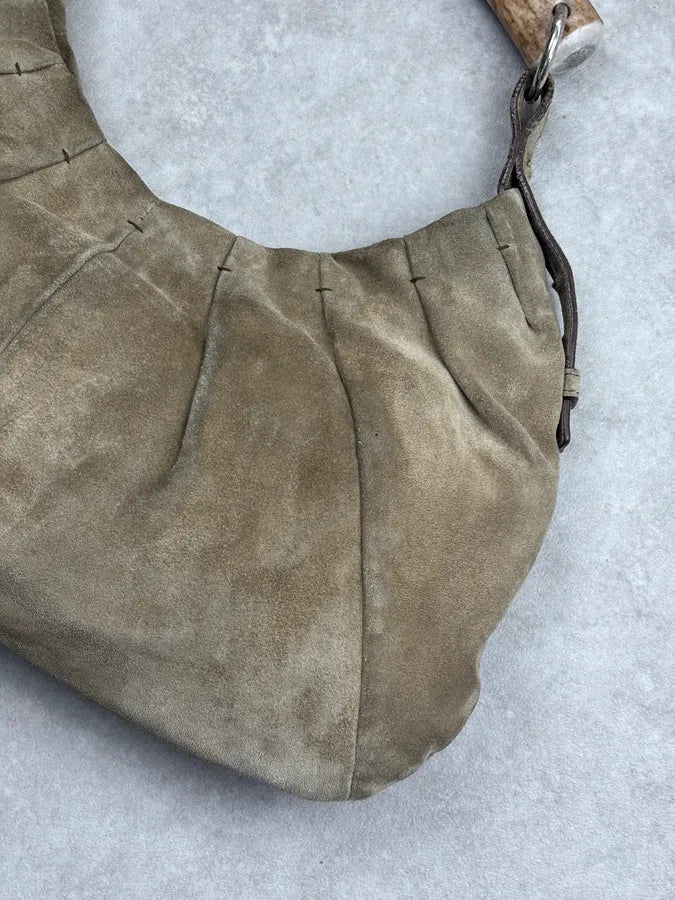FW2002 Yves Saint Laurent Beige Suede Bone Horn Shoulder Bag TxRgfeP 11