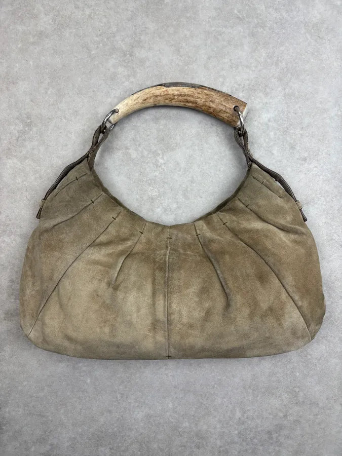 FW2002 Yves Saint Laurent Beige Suede Bone Horn Shoulder Bag TxRgfeP 7
