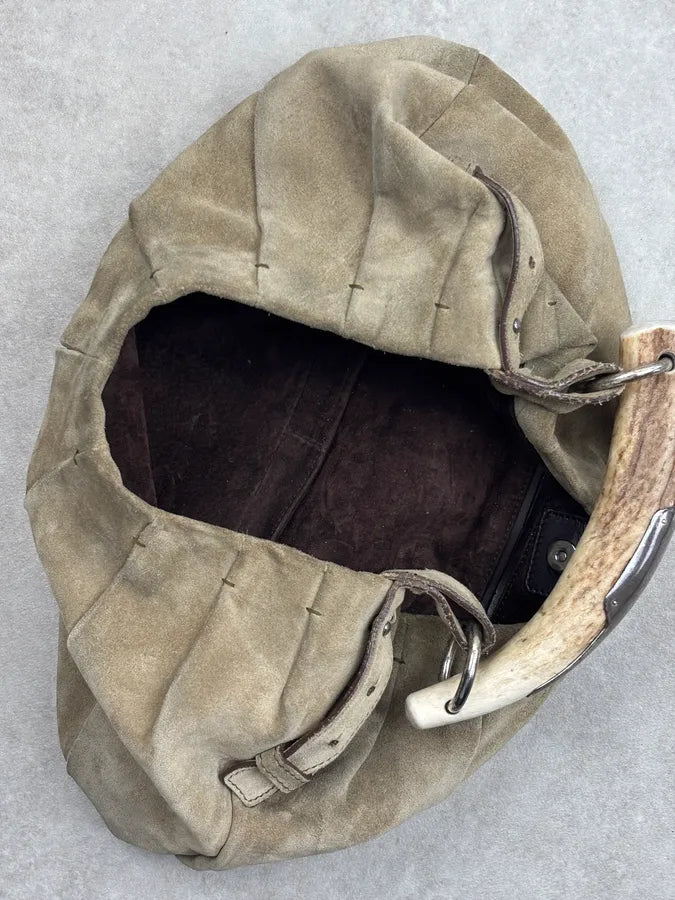 FW2002 Yves Saint Laurent Beige Suede Bone Horn Shoulder Bag TxRgfeP 13