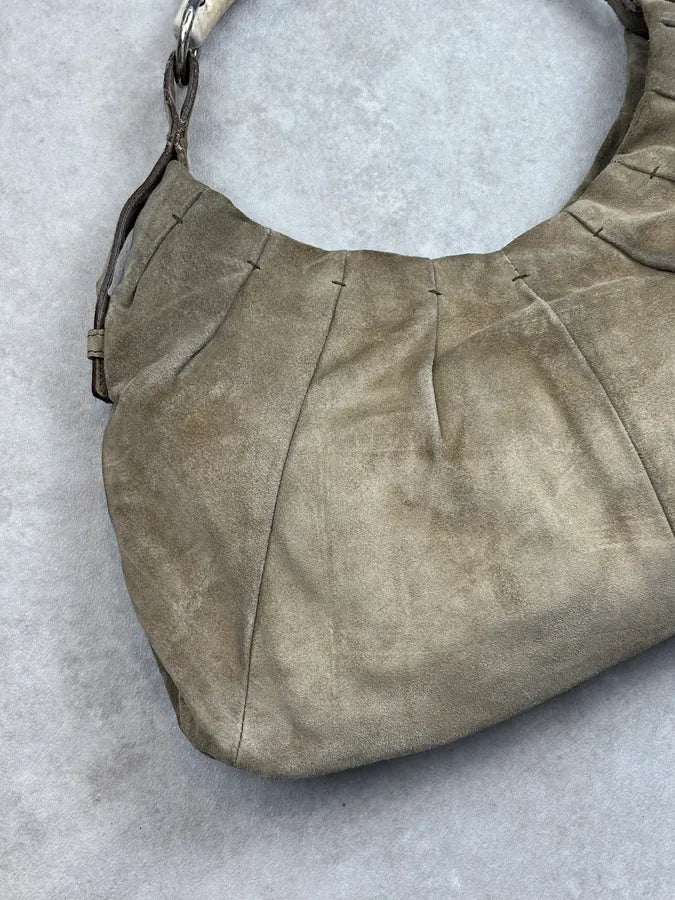 FW2002 Yves Saint Laurent Beige Suede Bone Horn Shoulder Bag TxRgfeP 9