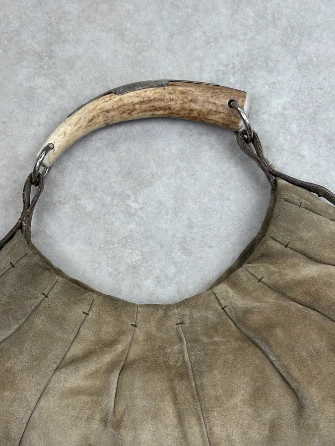 FW2002 Yves Saint Laurent Beige Suede Bone Horn Shoulder Bag TxRgfeP 10