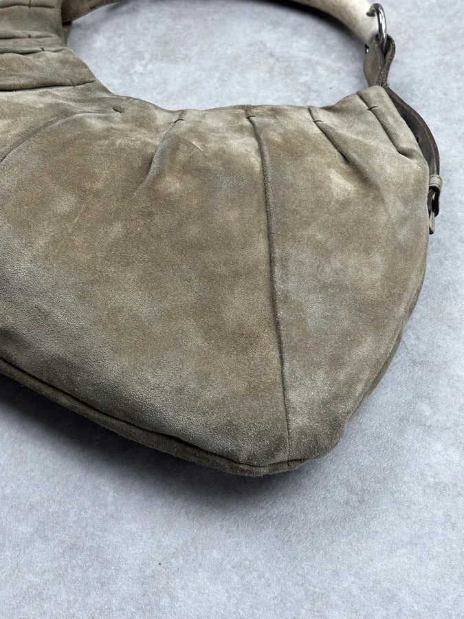 FW2002 Yves Saint Laurent Beige Suede Bone Horn Shoulder Bag TxRgfeP 5