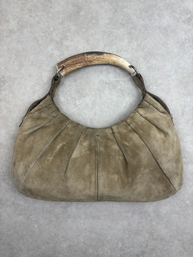 FW2002 Yves Saint Laurent Beige Suede Bone Horn Shoulder Bag TxRgfeP 0