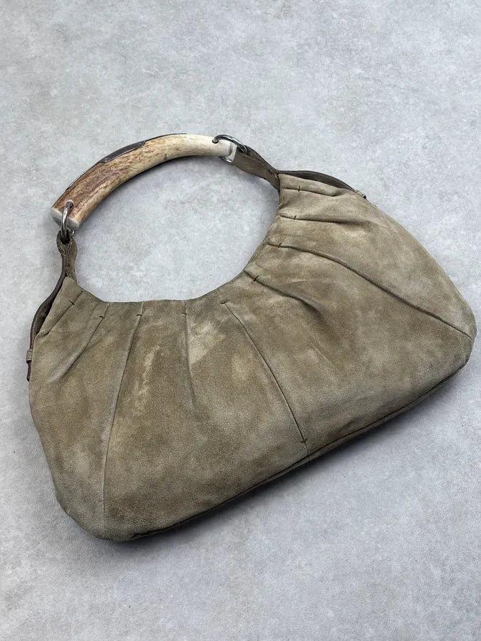 FW2002 Yves Saint Laurent Beige Suede Bone Horn Shoulder Bag TxRgfeP 3