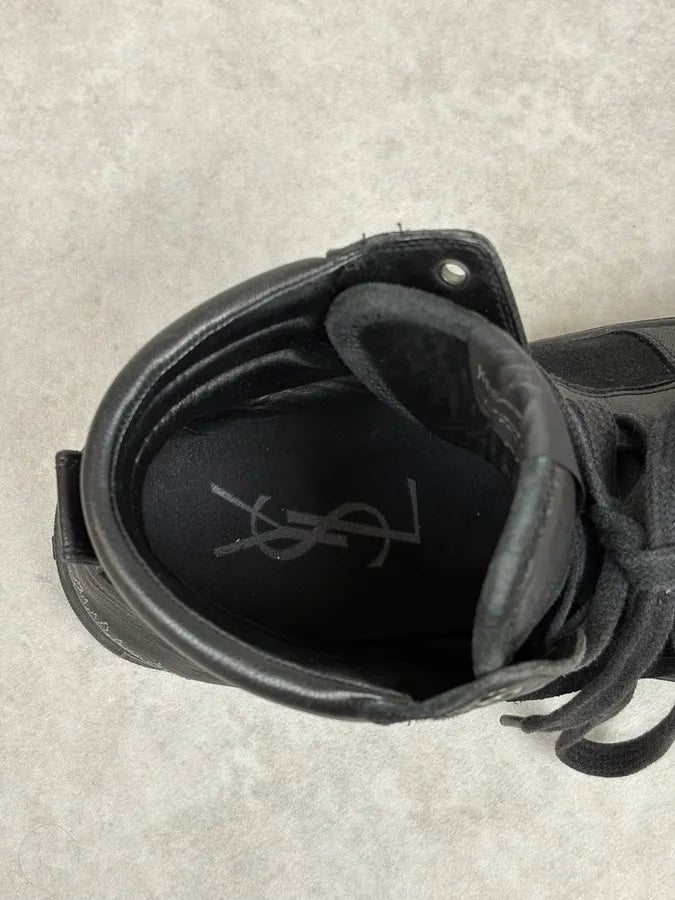 FW2002 Yves Saint Laurent Black Suede Leather High Sneakers vTLamFL 7