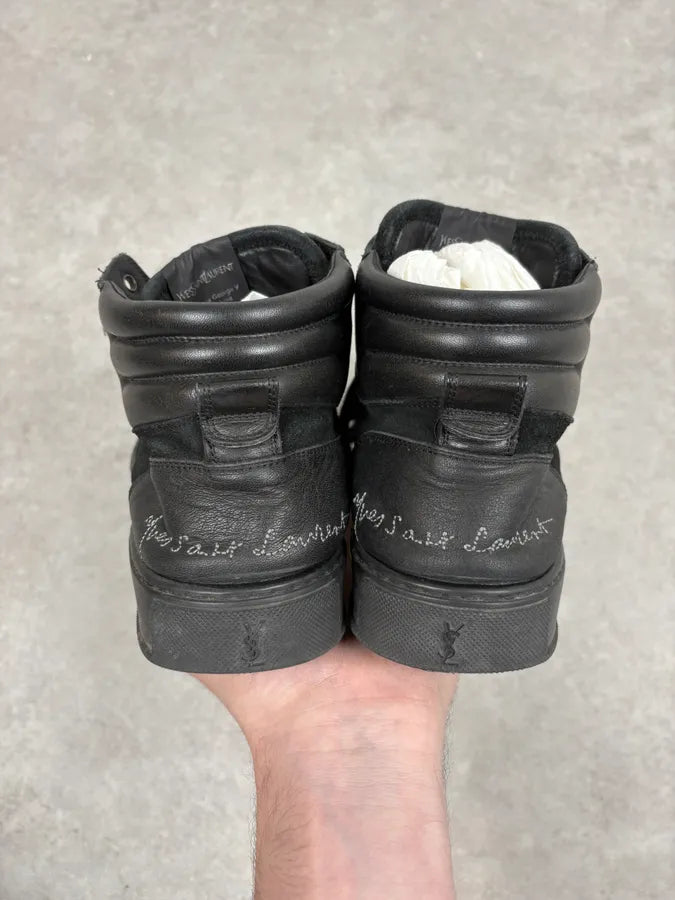 FW2002 Yves Saint Laurent Black Suede Leather High Sneakers vTLamFL 5