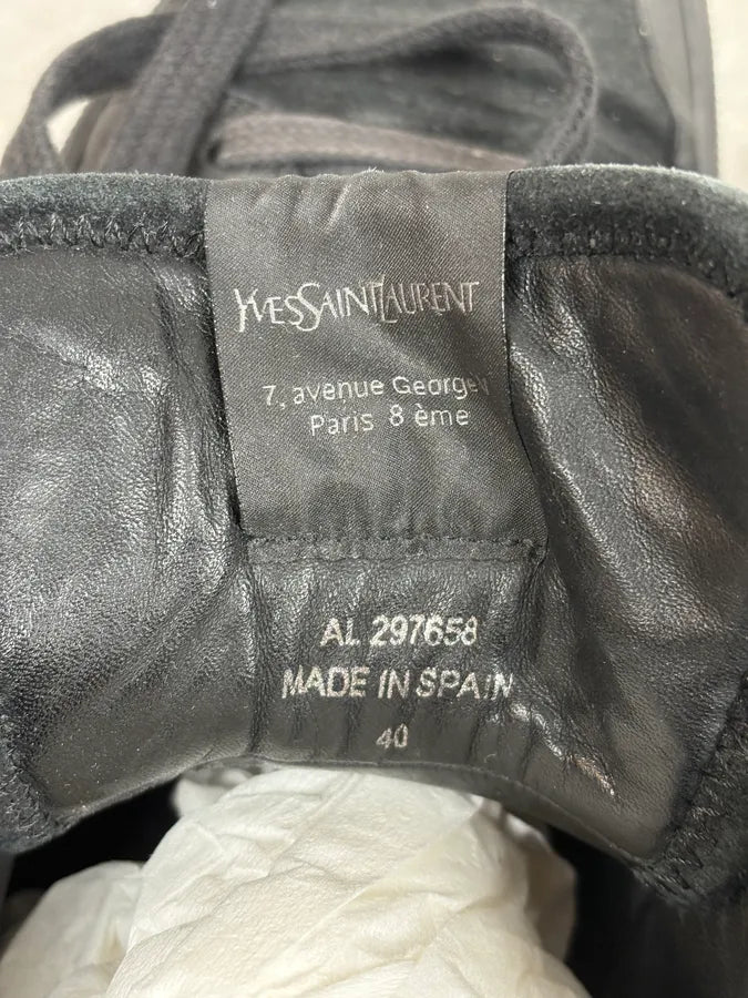 FW2002 Yves Saint Laurent Black Suede Leather High Sneakers vTLamFL 8