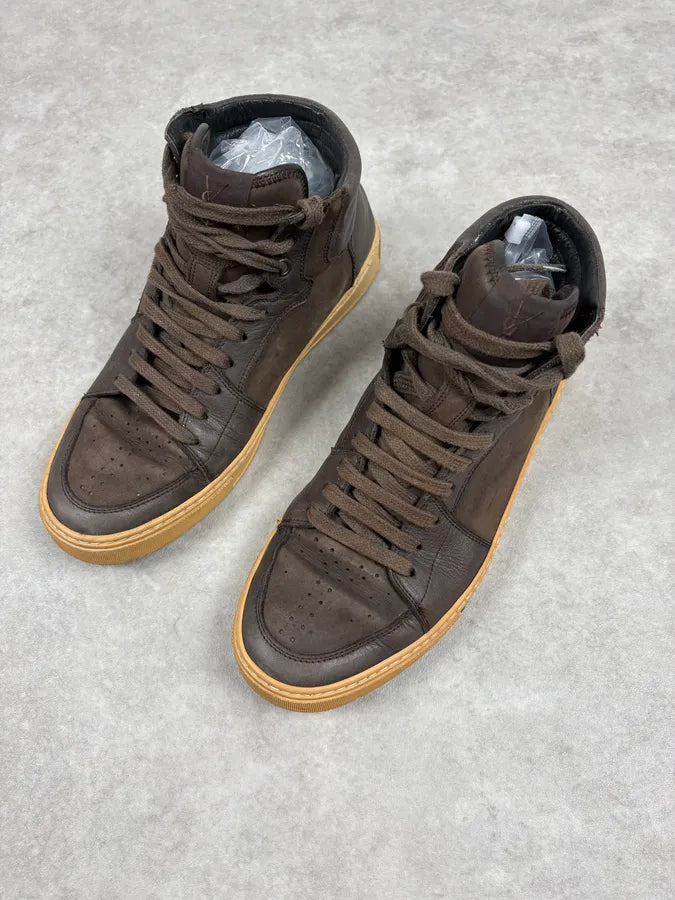 FW2002 Yves Saint Laurent Brown Leather High Sneakers TWPVCaS 2