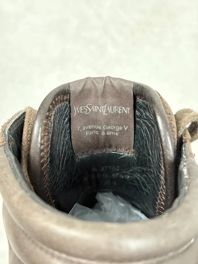 FW2002 Yves Saint Laurent Brown Leather High Sneakers TWPVCaS 7