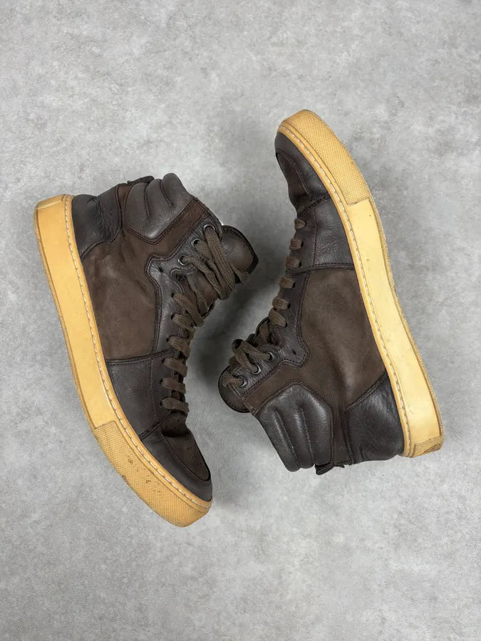FW2002 Yves Saint Laurent Brown Leather High Sneakers TWPVCaS 6