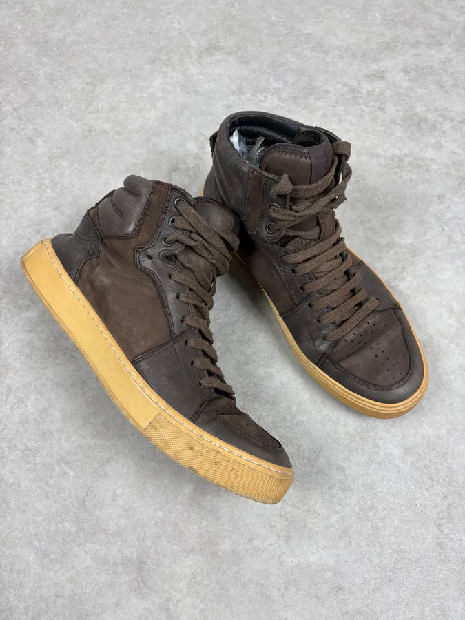 FW2002 Yves Saint Laurent Brown Leather High Sneakers TWPVCaS 4