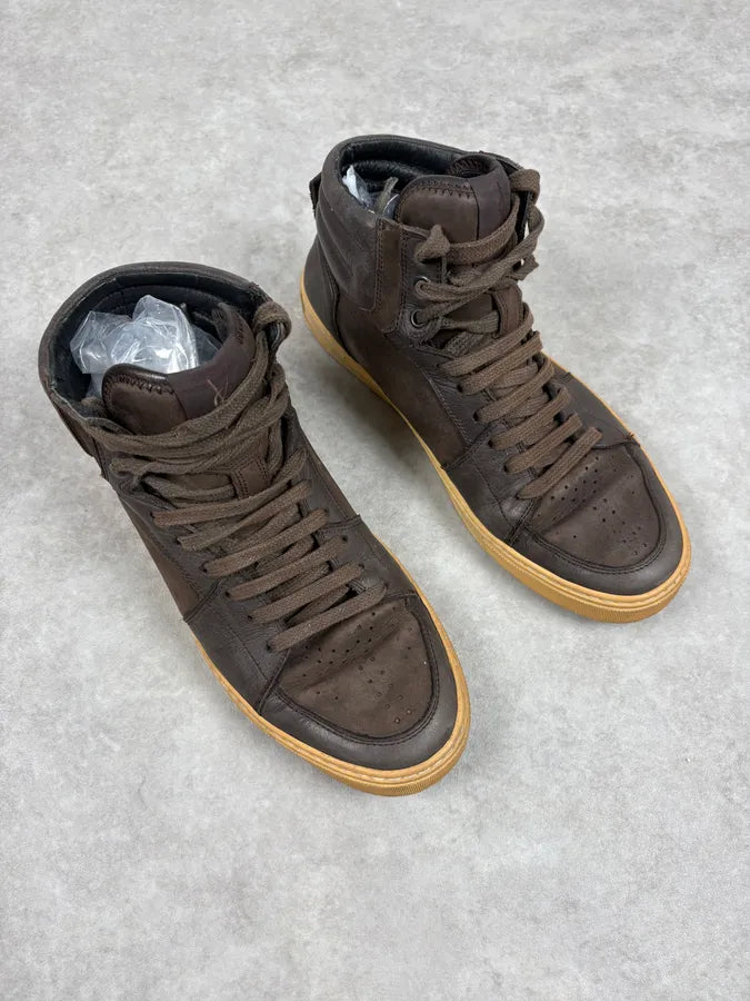 FW2002 Yves Saint Laurent Brown Leather High Sneakers TWPVCaS 3