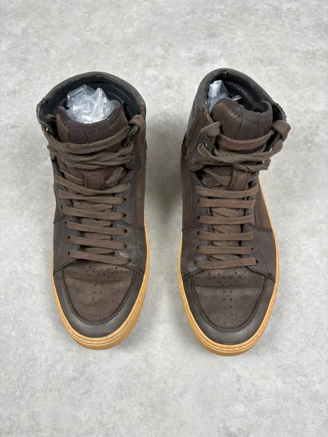 FW2002 Yves Saint Laurent Brown Leather High Sneakers TWPVCaS 1