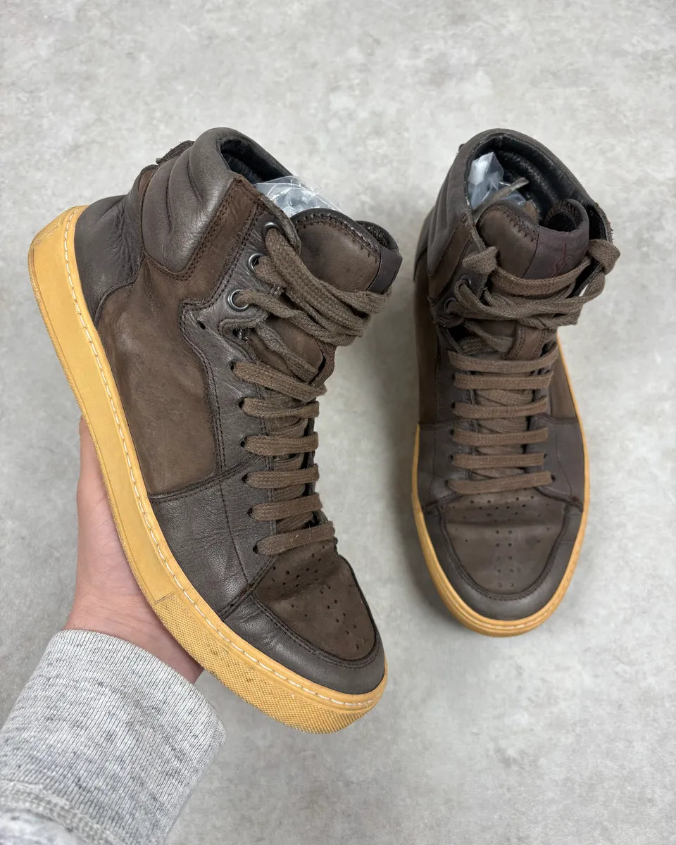 FW2002 Yves Saint Laurent Brown Leather High Sneakers TWPVCaS 0
