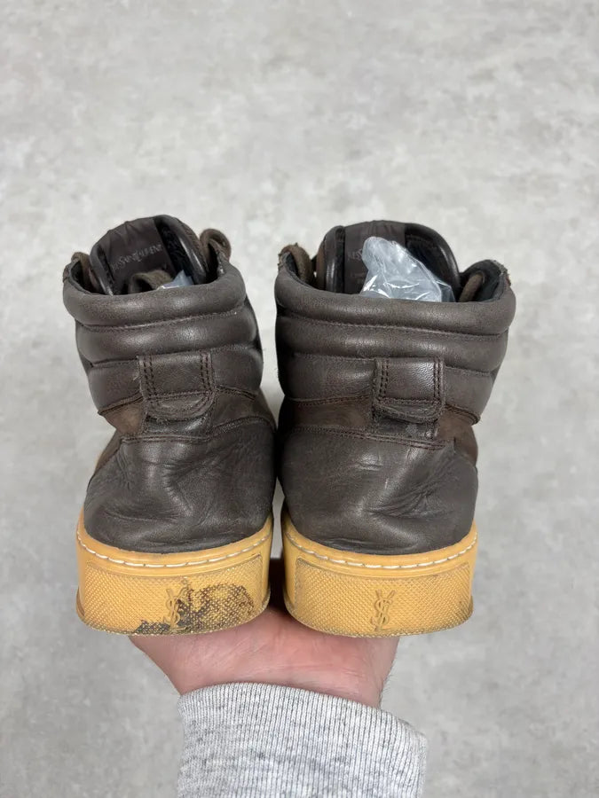 FW2002 Yves Saint Laurent Brown Leather High Sneakers TWPVCaS 5