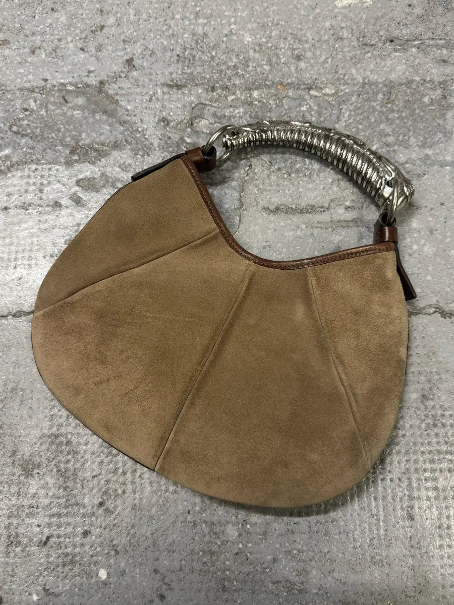 FW2002 Yves Saint Laurent Mombasa Tom Ford Metal Horn Handle Beige Suede Leather Bag LTUnzZe 1