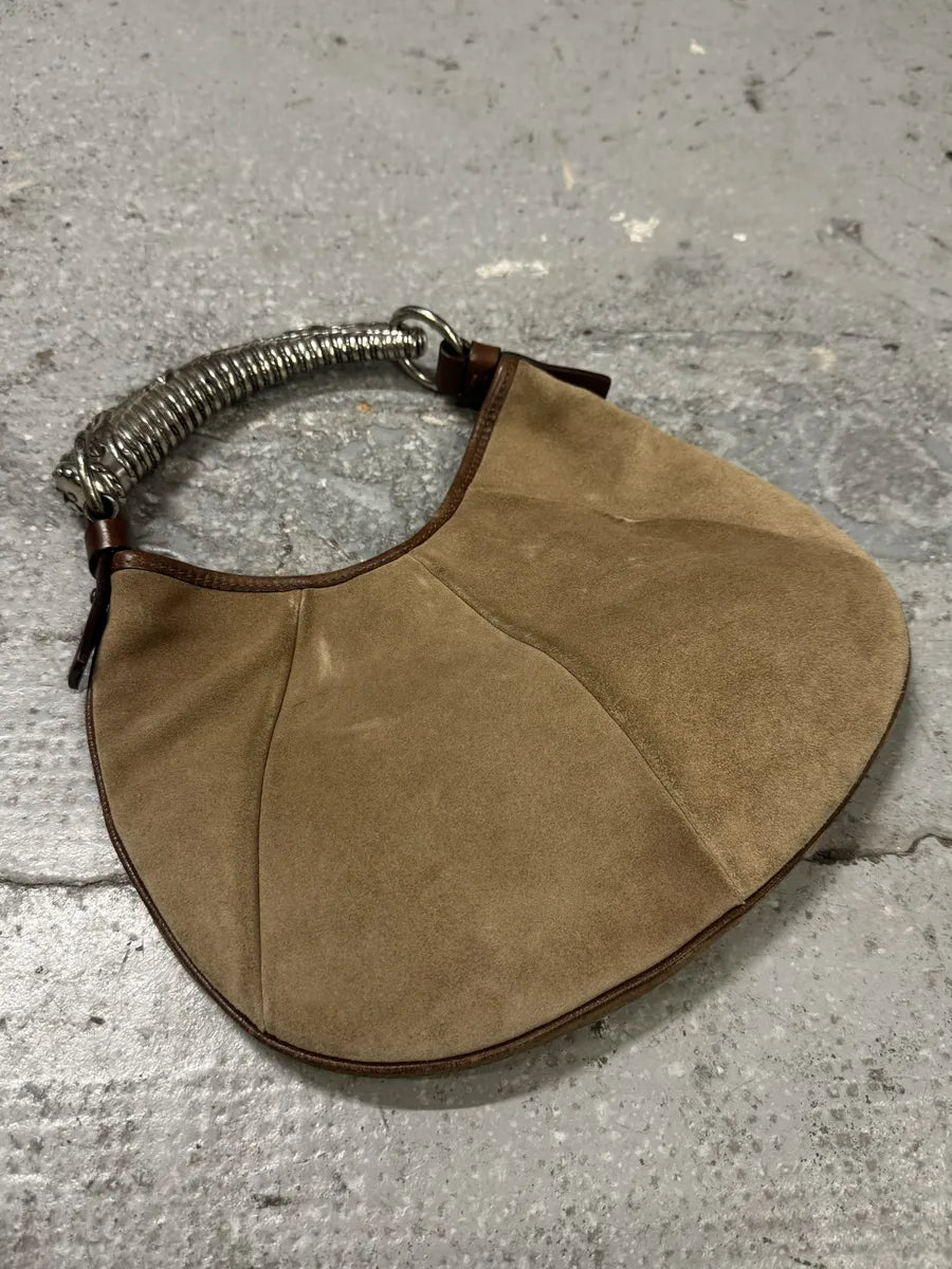 FW2002 Yves Saint Laurent Mombasa Tom Ford Metal Horn Handle Beige Suede Leather Bag LTUnzZe 2