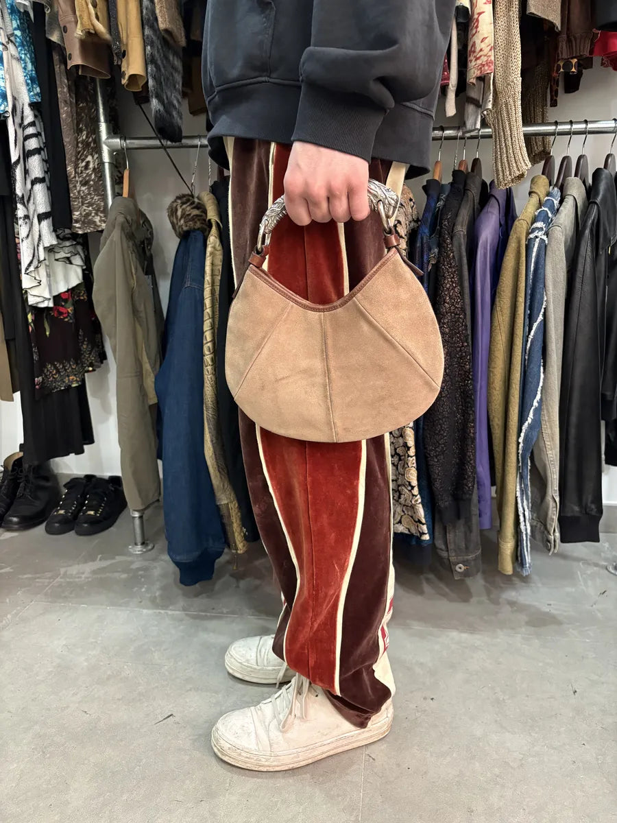FW2002 Yves Saint Laurent Mombasa Tom Ford Metal Horn Handle Beige Suede Leather Bag LTUnzZe 3
