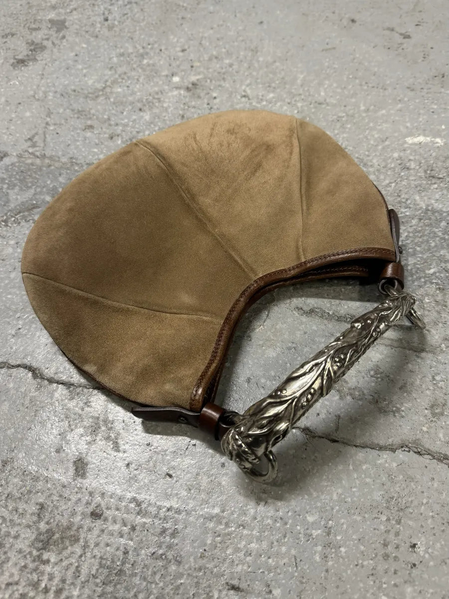FW2002 Yves Saint Laurent Mombasa Tom Ford Metal Horn Handle Beige Suede Leather Bag LTUnzZe 6
