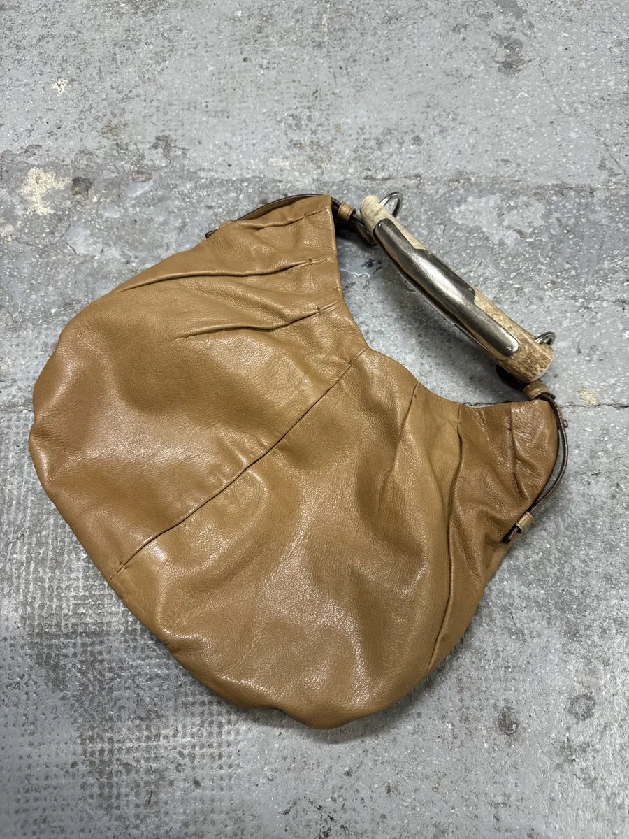 FW2002 Yves Saint Laurent Tom Ford Mombasa Horn Beige Suede Leather Handle Bag (OS) TYqlQKe 7