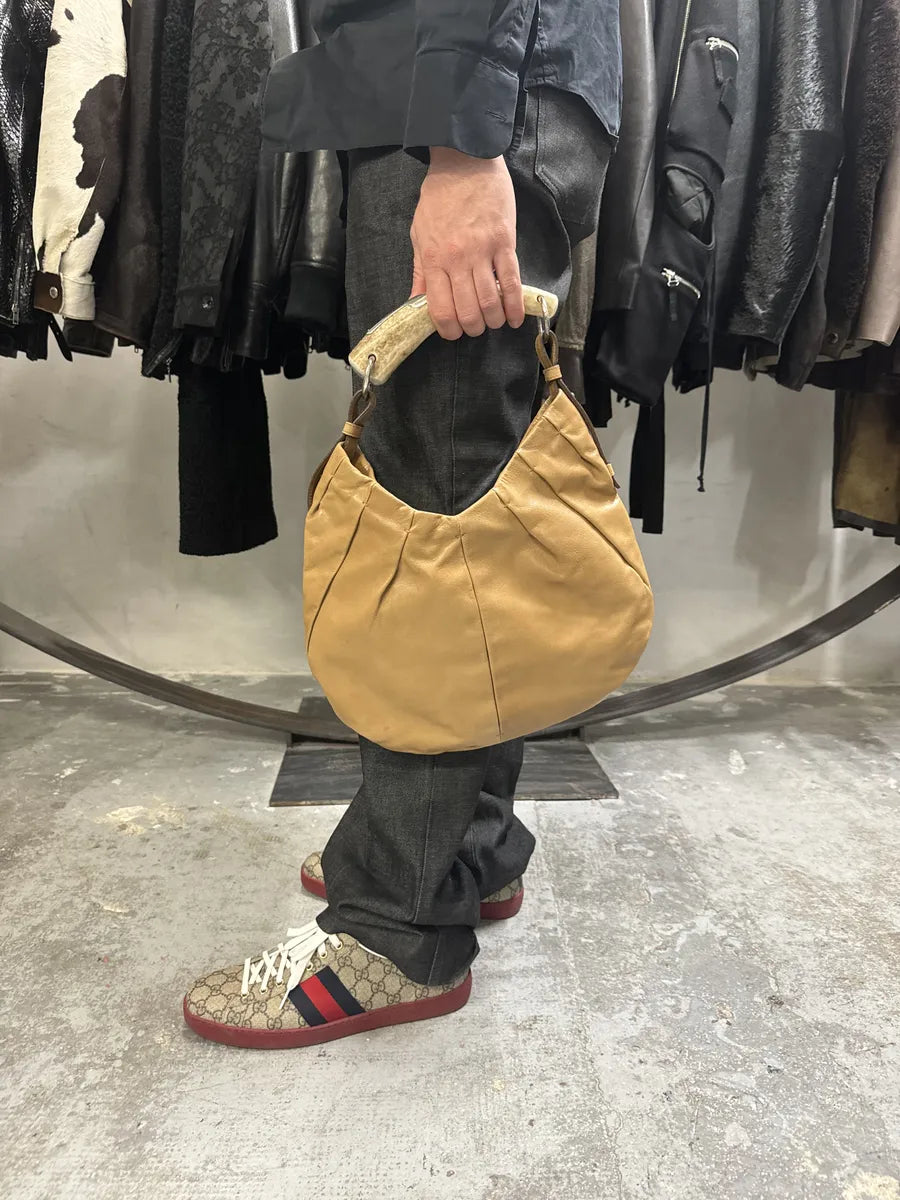 FW2002 Yves Saint Laurent Tom Ford Mombasa Horn Beige Suede Leather Handle Bag (OS) TYqlQKe 9