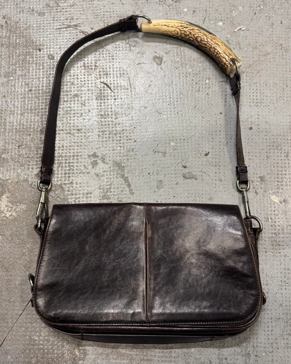 FW2002 Yves Saint Laurent Tom Ford Mombasa Horn Dark Brown Leather Shoulder Bag (OS) iRSanib 0
