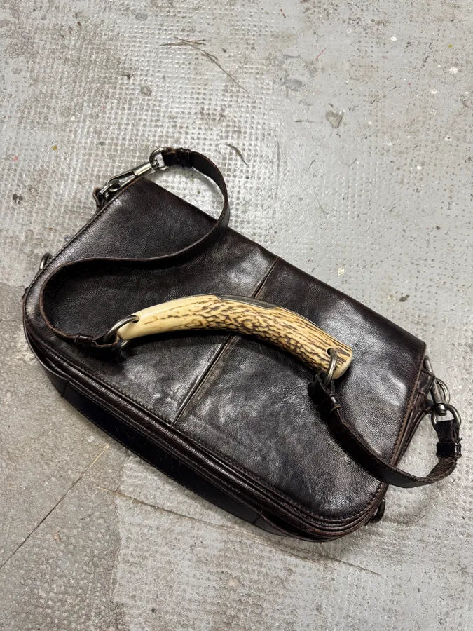 FW2002 Yves Saint Laurent Tom Ford Mombasa Horn Dark Brown Leather Shoulder Bag (OS) iRSanib 1