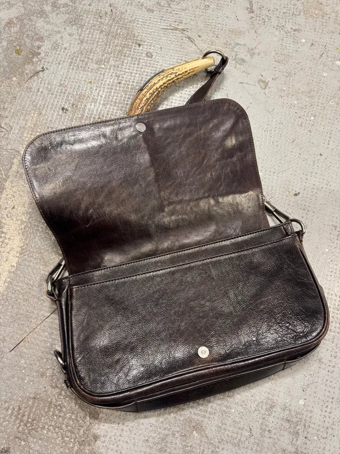 FW2002 Yves Saint Laurent Tom Ford Mombasa Horn Dark Brown Leather Shoulder Bag (OS) iRSanib 11