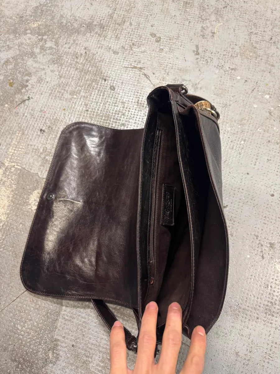 FW2002 Yves Saint Laurent Tom Ford Mombasa Horn Dark Brown Leather Shoulder Bag (OS) iRSanib 13