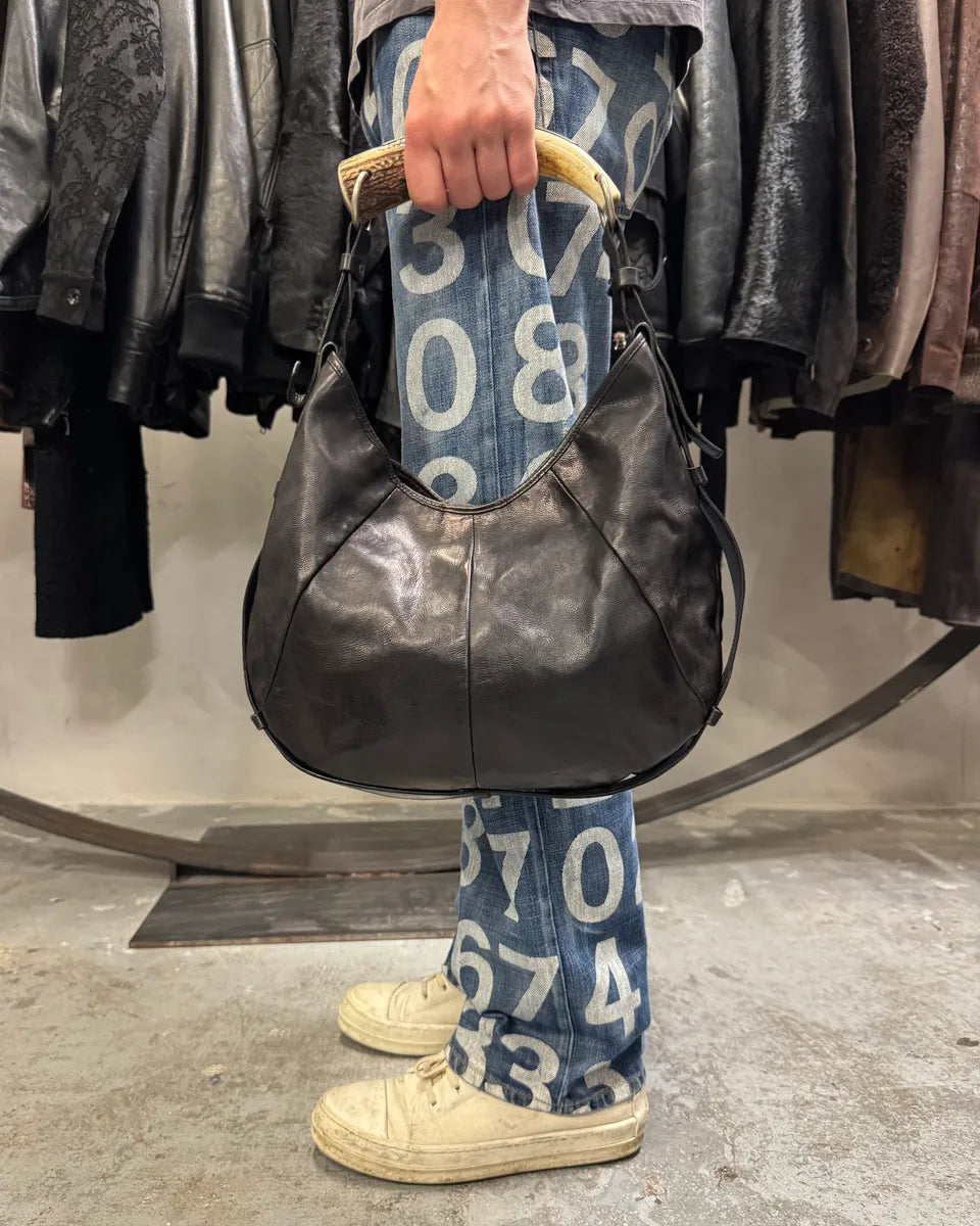 FW2002 Yves Saint Laurent Tom Ford Mombasa Organic Antler Horn Handle Black Leather Bag (OS) snfXdQR 1