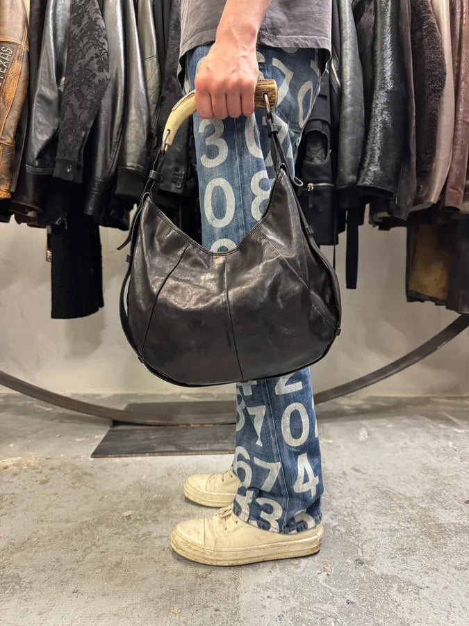 FW2002 Yves Saint Laurent Tom Ford Mombasa Organic Antler Horn Handle Black Leather Bag (OS) snfXdQR 12