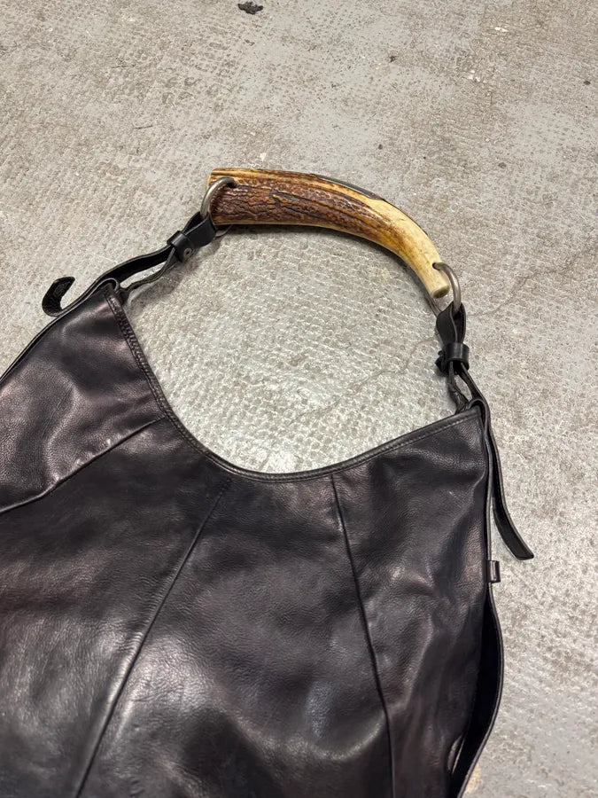 FW2002 Yves Saint Laurent Tom Ford Mombasa Organic Antler Horn Handle Black Leather Bag (OS) snfXdQR 5