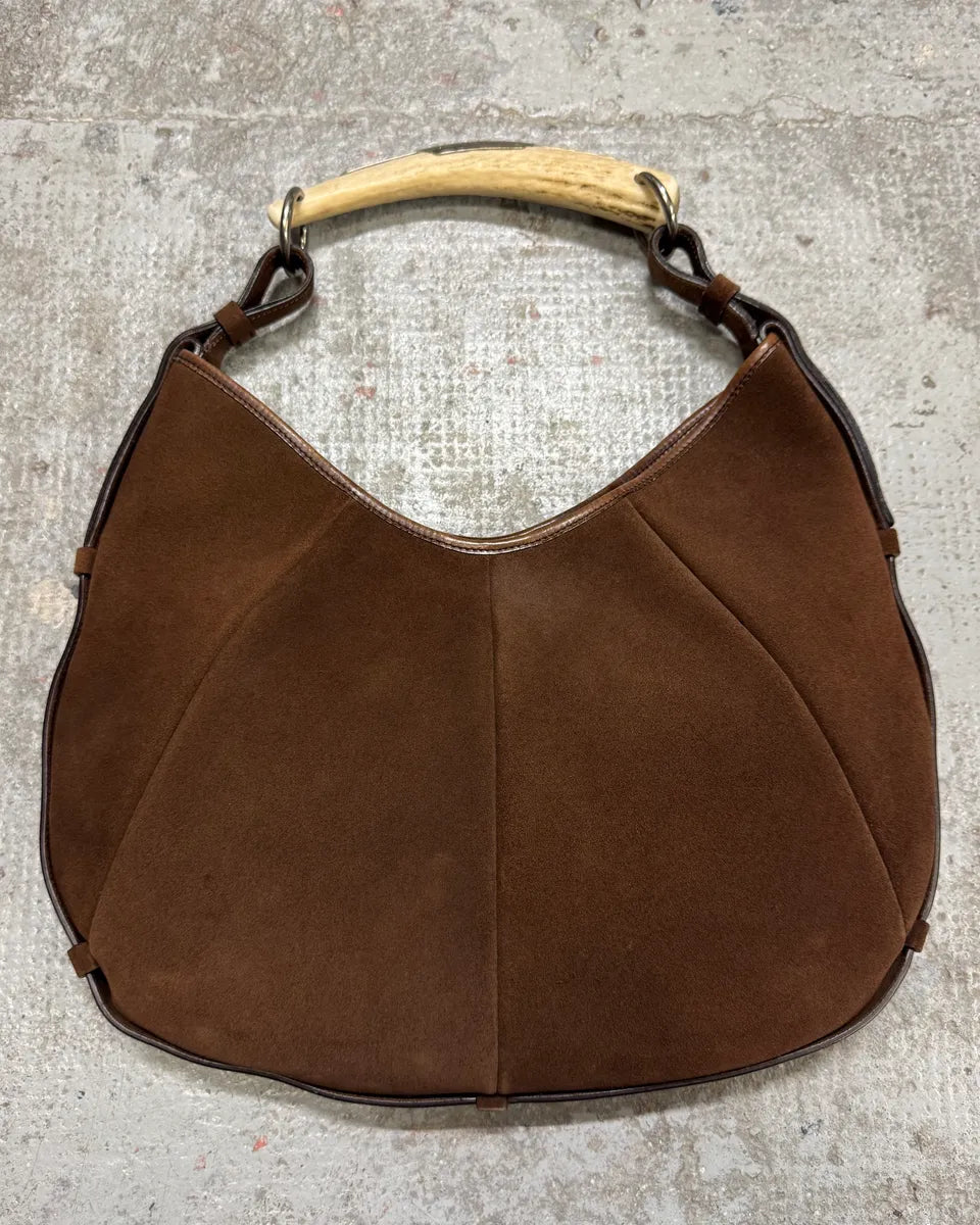 FW2002 Yves Saint Laurent Tom Ford Mombasa Organic Handle Horn Brown Suede Leather Bag (OS) hQecgNi 0