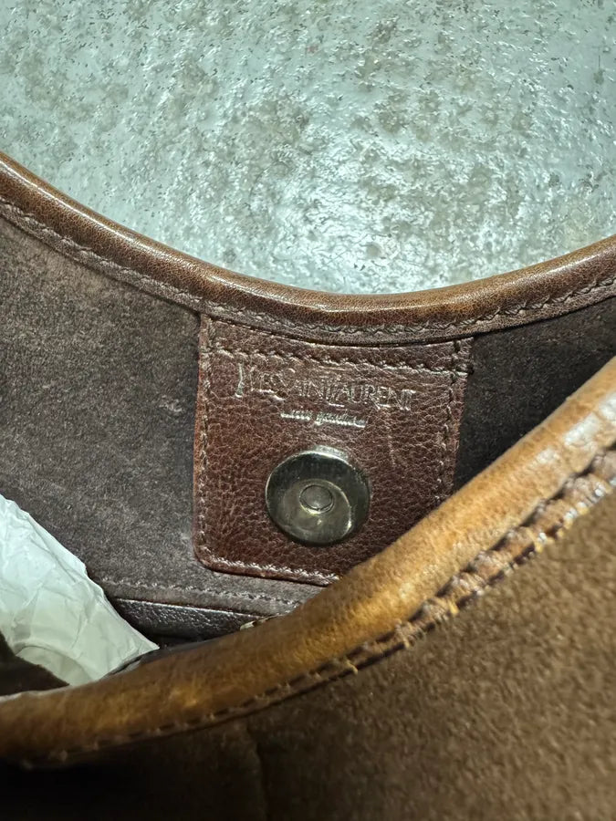 FW2002 Yves Saint Laurent Tom Ford Mombasa Organic Handle Horn Brown Suede Leather Bag (OS) hQecgNi 5