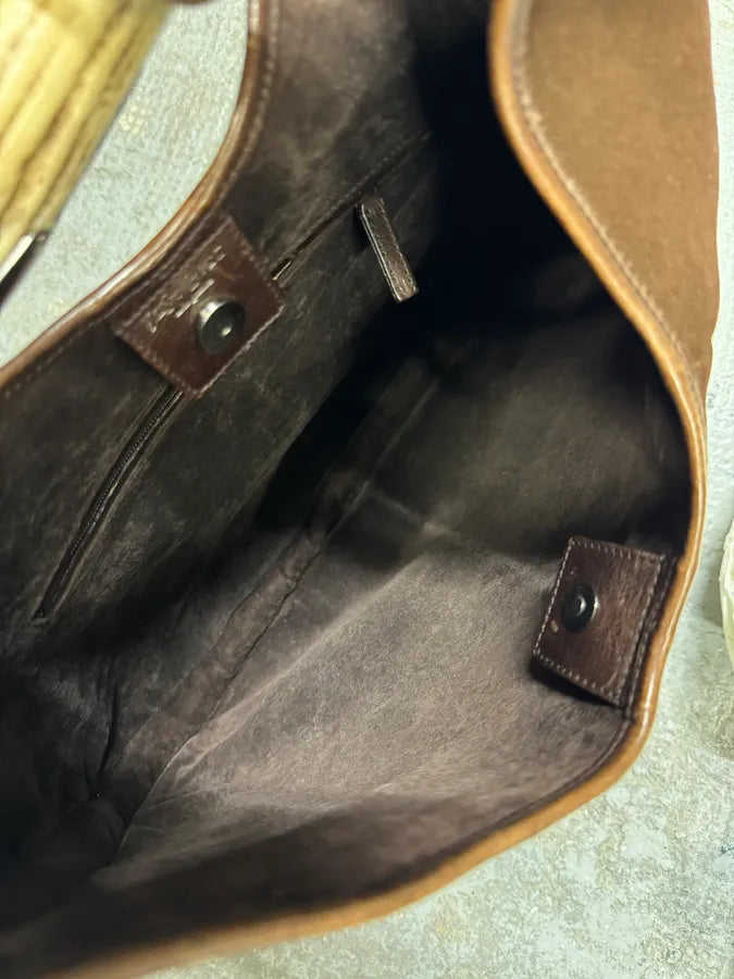FW2002 Yves Saint Laurent Tom Ford Mombasa Organic Handle Horn Brown Suede Leather Bag (OS) hQecgNi 6