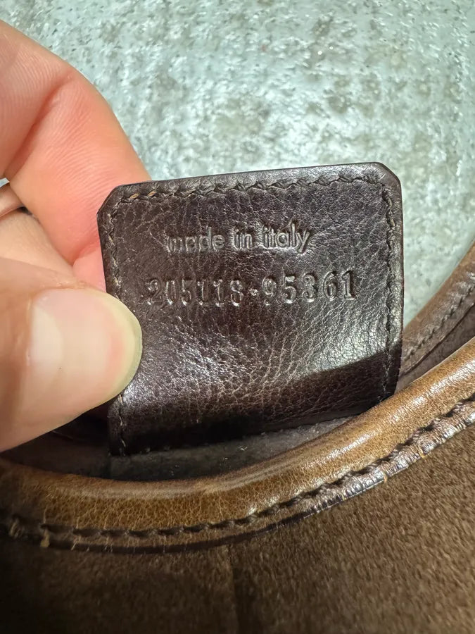 FW2002 Yves Saint Laurent Tom Ford Mombasa Organic Handle Horn Brown Suede Leather Bag (OS) hQecgNi 7