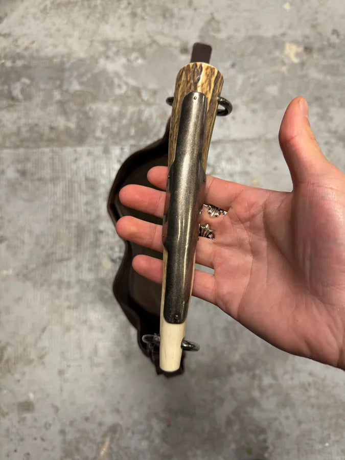 FW2002 Yves Saint Laurent Tom Ford Mombasa Organic Metal Horn Handle Brown Canva Bag DyfWjsT 5