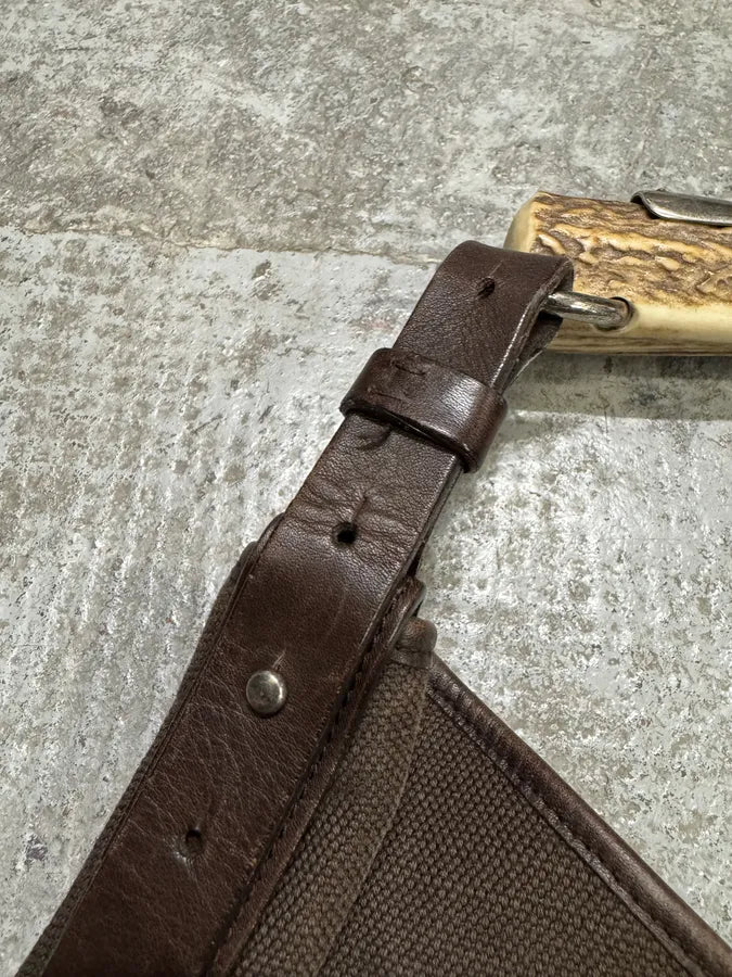 FW2002 Yves Saint Laurent Tom Ford Mombasa Organic Metal Horn Handle Brown Canva Bag DyfWjsT 6