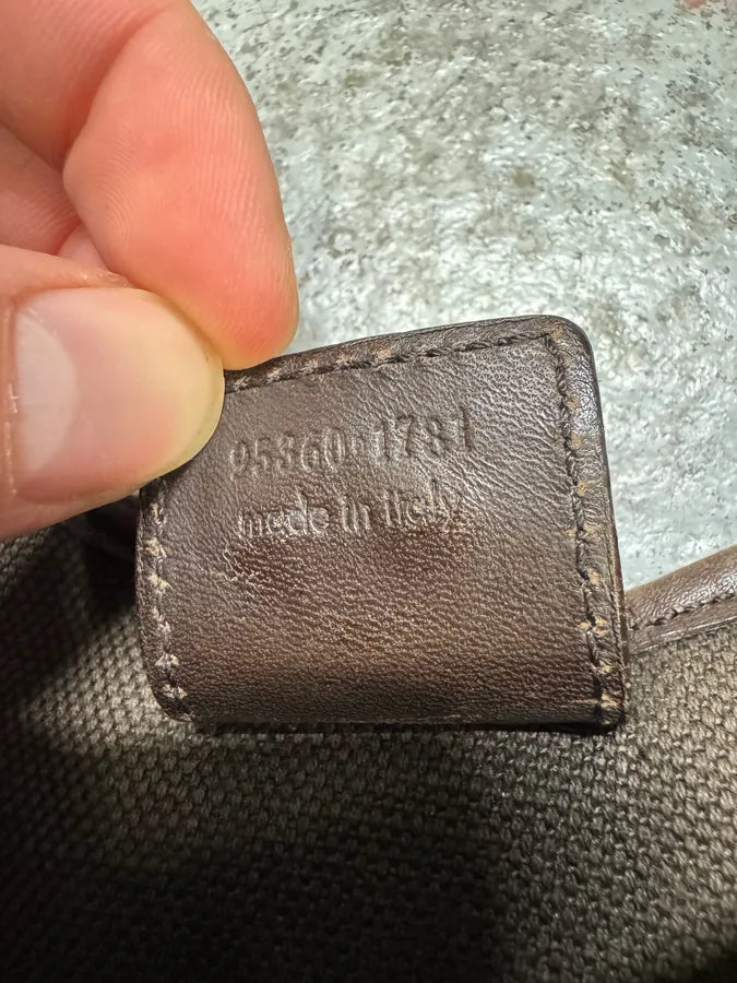 FW2002 Yves Saint Laurent Tom Ford Mombasa Organic Metal Horn Handle Brown Canva Bag DyfWjsT 8