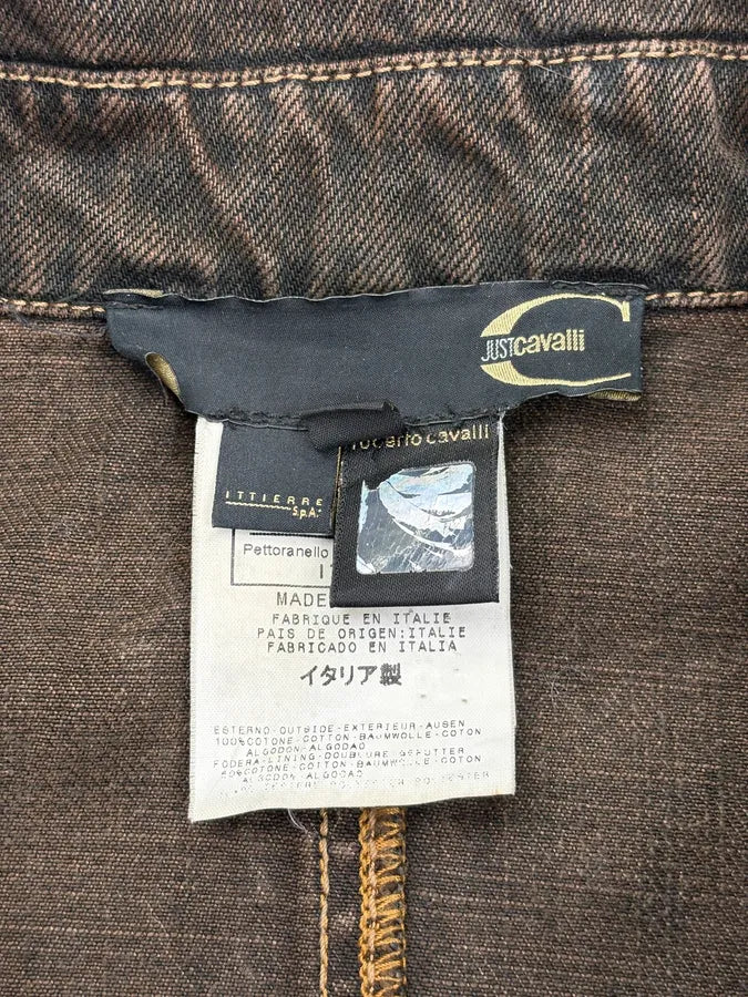 FW2003 Cavalli Irregular Brown Faded Velvet Denim Jacket vMzSDek 11