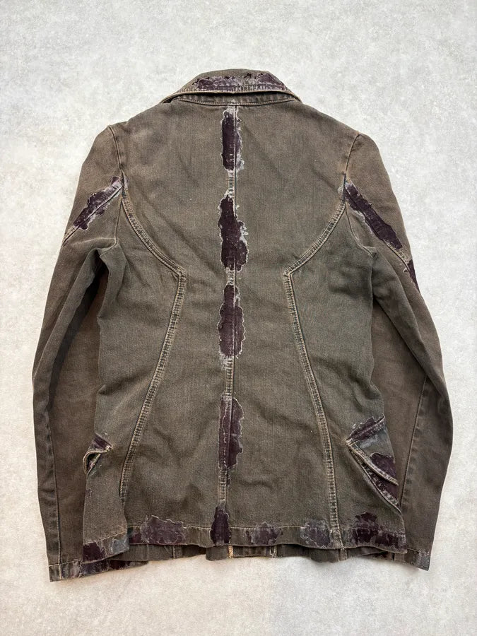 FW2003 Cavalli Irregular Brown Faded Velvet Denim Jacket vMzSDek 5