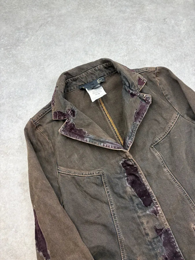 FW2003 Cavalli Irregular Brown Faded Velvet Denim Jacket vMzSDek 4