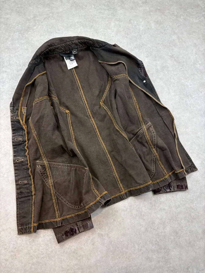 FW2003 Cavalli Irregular Brown Faded Velvet Denim Jacket vMzSDek 6