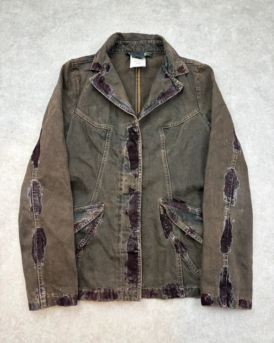 FW2003 Cavalli Irregular Brown Faded Velvet Denim Jacket vMzSDek 0