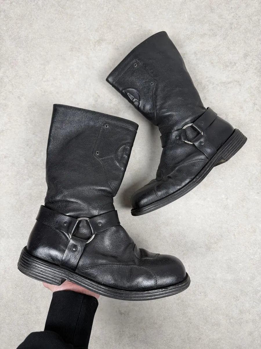 FW2003 Emporio Armani Black Leather High Biker Boots wlGduRD 0