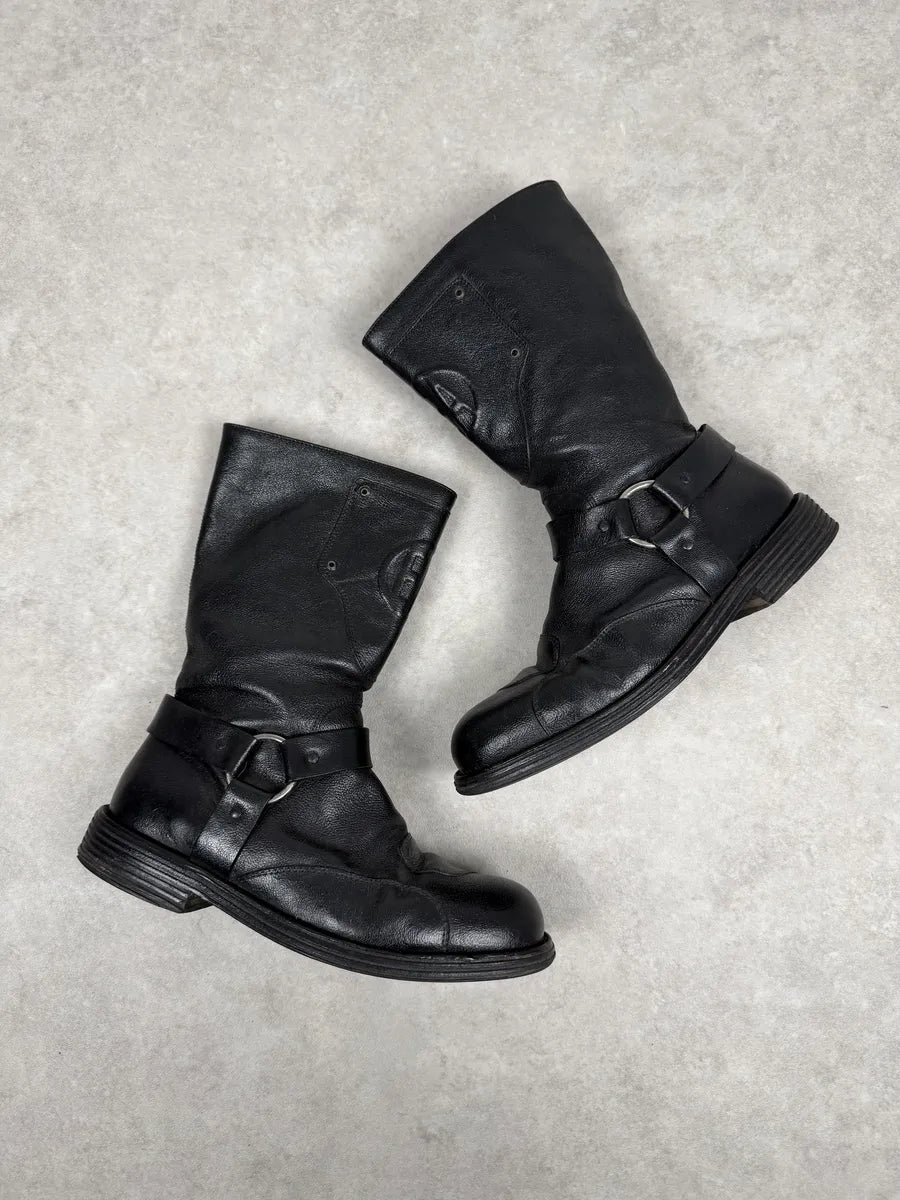FW2003 Emporio Armani Black Leather High Biker Boots wlGduRD 1