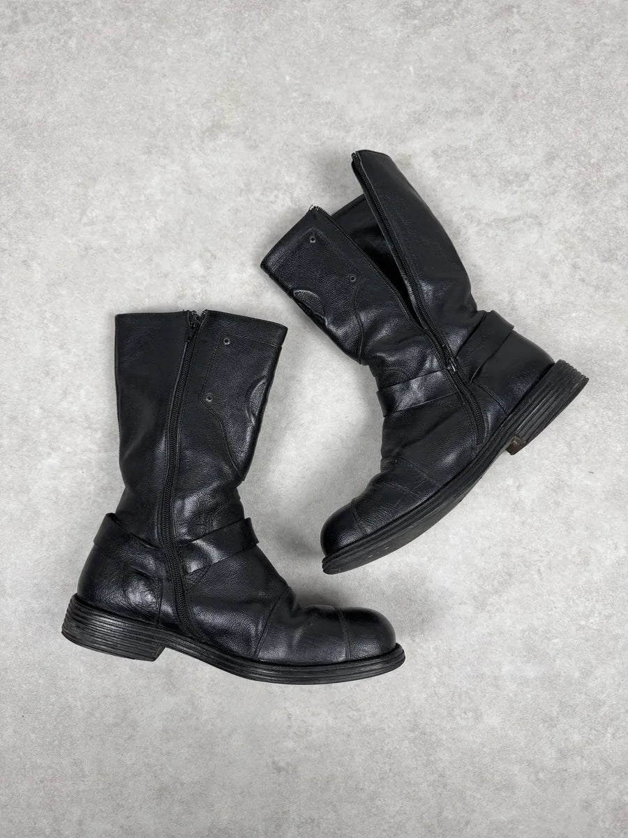 FW2003 Emporio Armani Black Leather High Biker Boots wlGduRD 2