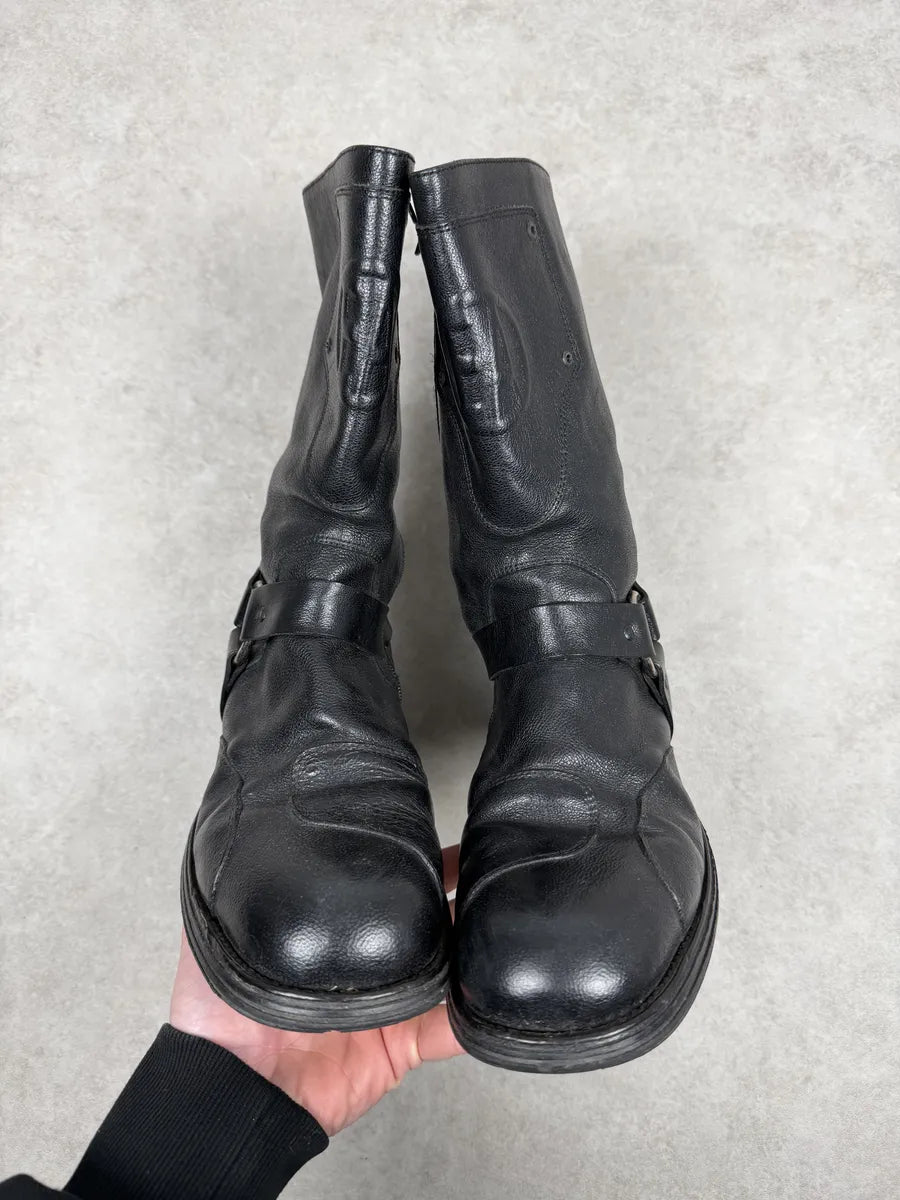 FW2003 Emporio Armani Black Leather High Biker Boots wlGduRD 3
